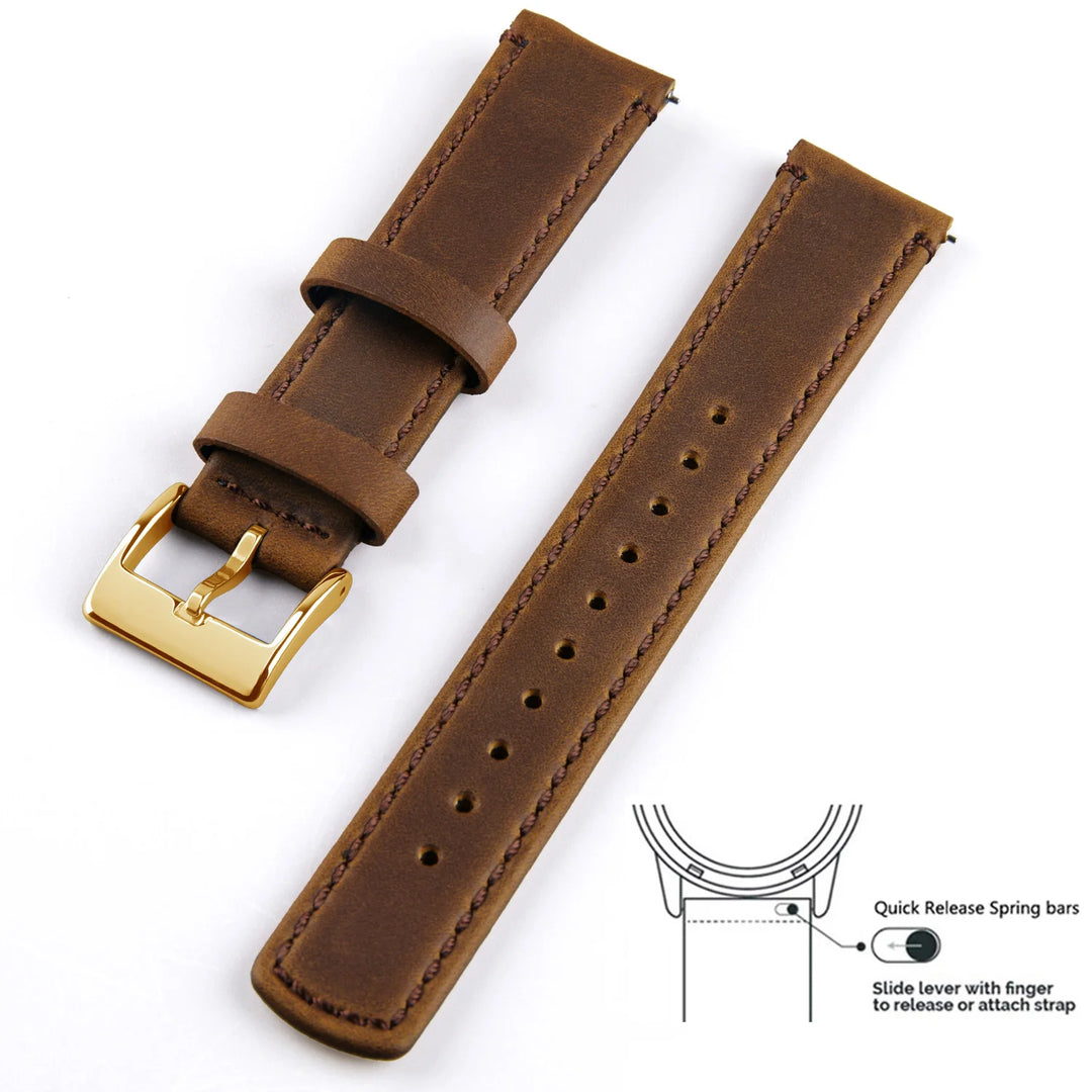 Top Grain Genuine Leather Quick Release Watch Band 20–22mm for Samsung Galaxy Watch