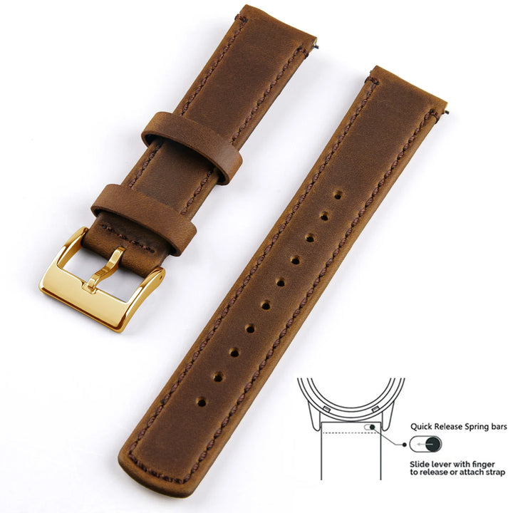 Genuine Top Grain Leather Quick Release Watch Band 20–22mm for Samsung Galaxy Watch