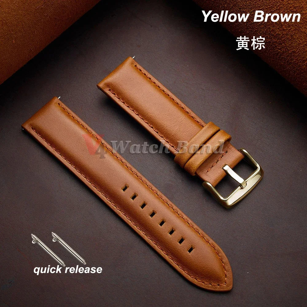 Gold Pin Buckle Brown Cowhide Leather Watch Strap – 18-26mm