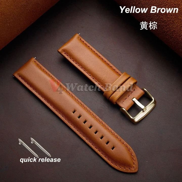 Gold Pin Buckle Brown Cowhide Leather Watch Strap – 18-26mm