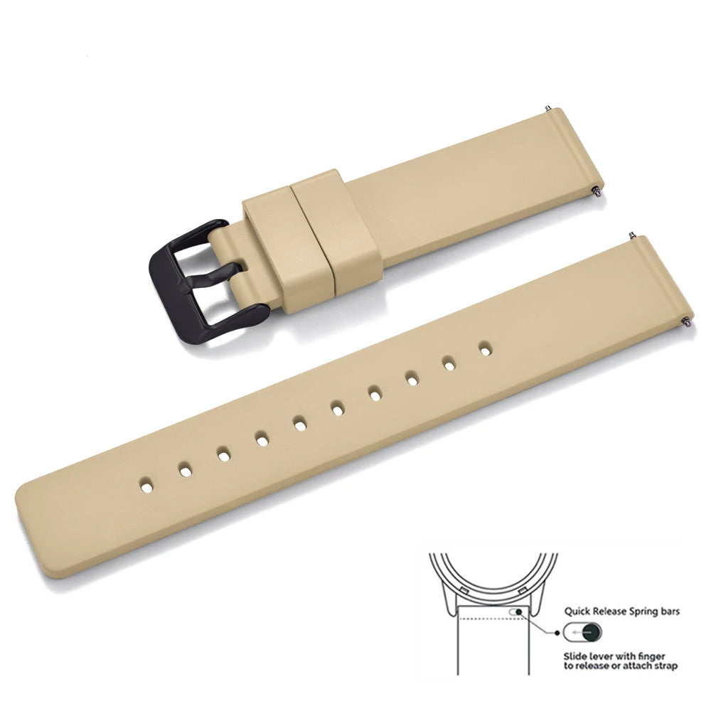 Premium Grade Flat Smooth FKM Rubber Watch Strap 16mm 18mm 20mm 22mm 24mm Soft Quick Release Rubber Watch Bands