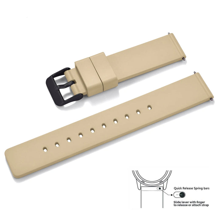 Premium Grade Flat Smooth FKM Rubber Watch Strap 16mm 18mm 20mm 22mm 24mm Soft Quick Release Rubber Watch Bands