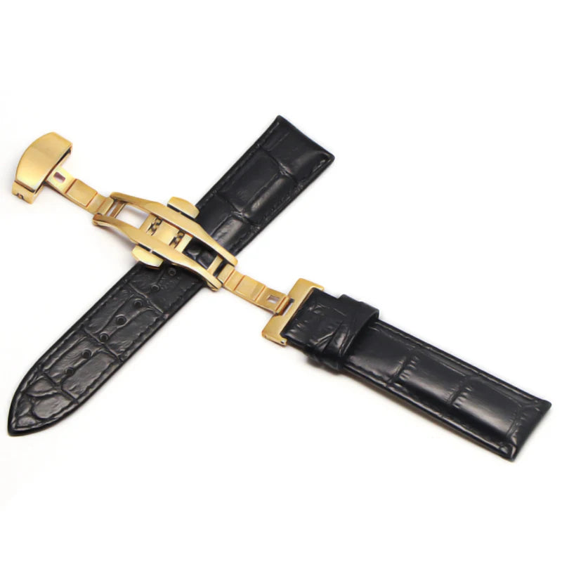 Genuine Leather Watch Strap with Steel & Butterfly Buckle (18-20mm)
