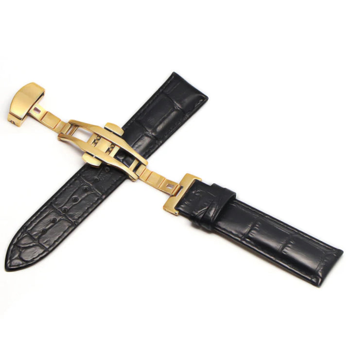 Genuine Leather Watch Strap with Steel & Butterfly Buckle (18-20mm)
