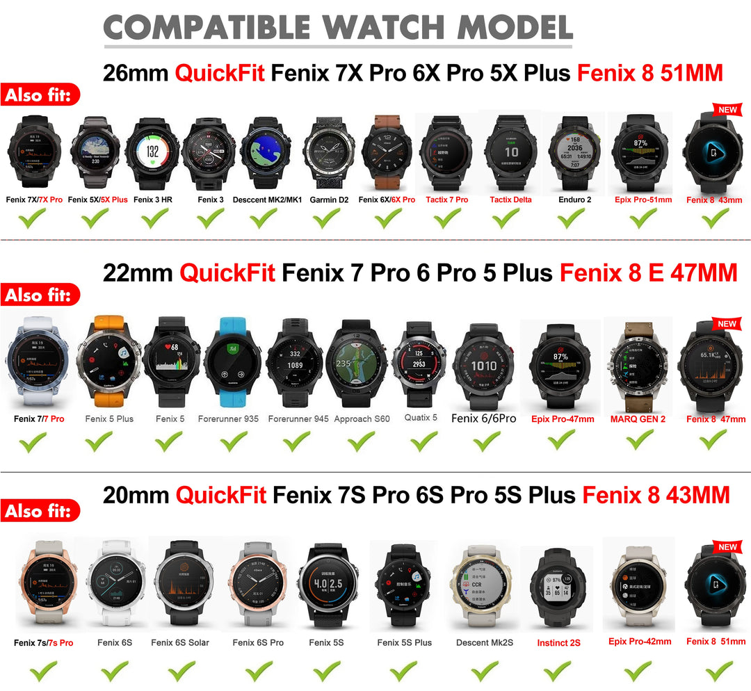 Silicone QuickFit Watch Strap – 20-26mm for Garmin Fenix & Epix