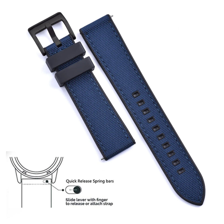New Design Hybrid FKM Watch Strap 20mm 22mm Fluoro Rubber Canvas Nylon Watchbands Quick Release For Each Brand Diving Watches