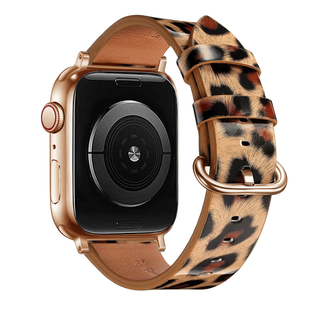 Leopard Leather Apple Watch Band for Women 38–49mm