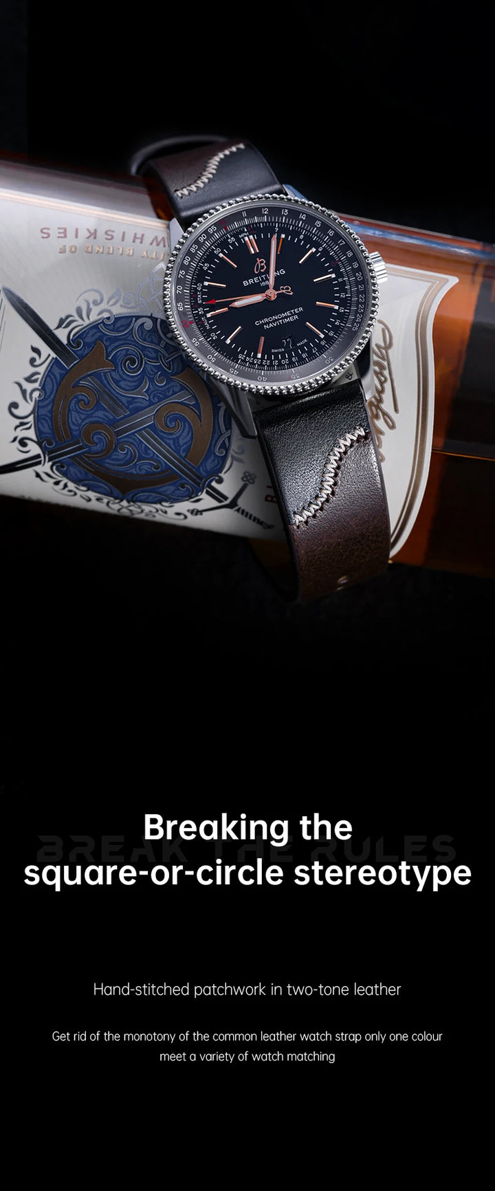 Maikes Handmade New Design Double Color Watch Band, Quick Release, Top Full Grain Leather Strap With Rose Gold Buckle