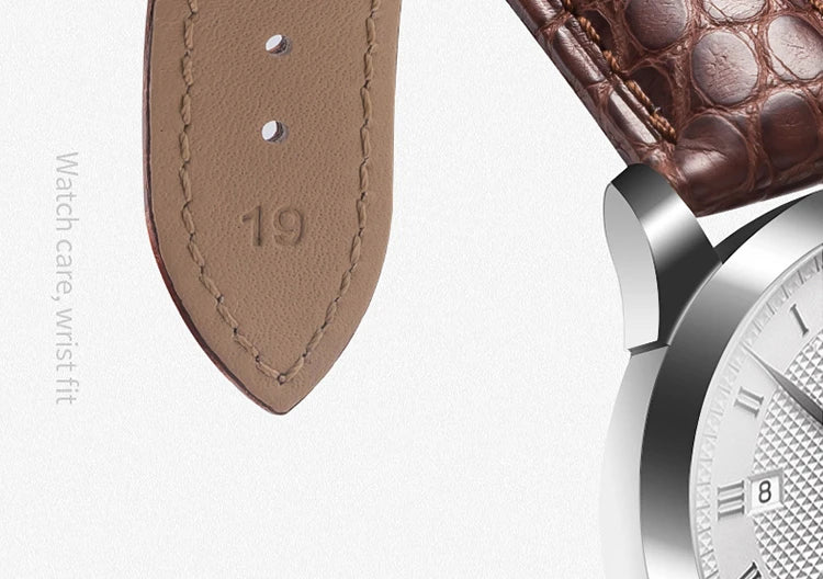 Crocodile Skin Genuine Leather Watch Band with Needle & Butterfly Buckle for