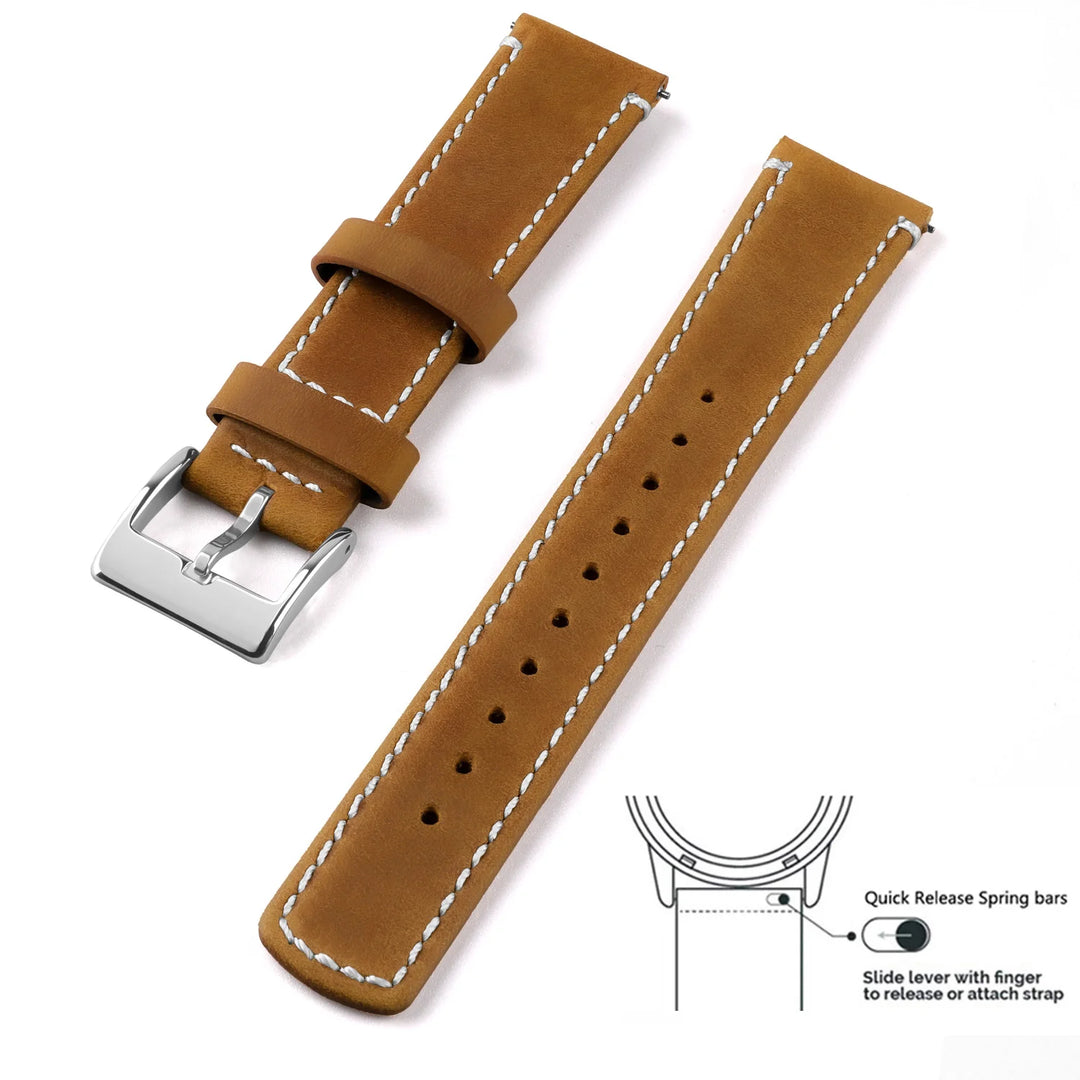 Top Grain Genuine Leather Quick Release Watch Band 20–22mm for Samsung Galaxy Watch