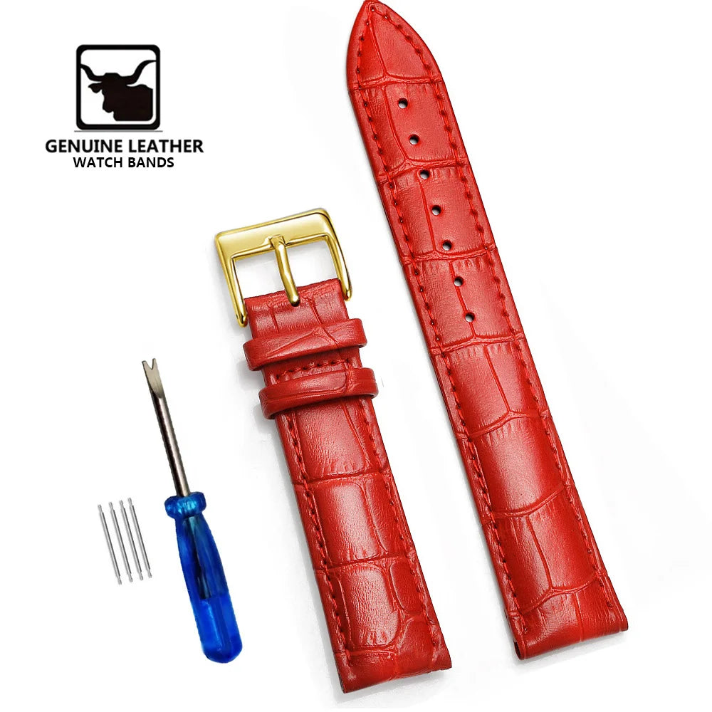 Cowhide Genuine Leather Watch Strap – 12–24mm with Tool