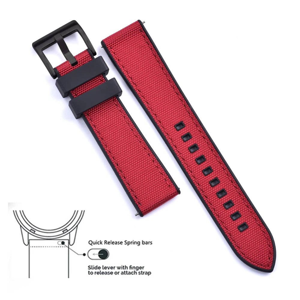 New Design Hybrid FKM Watch Strap 20mm 22mm Fluoro Rubber Canvas Nylon Watchbands Quick Release For Each Brand Diving Watches