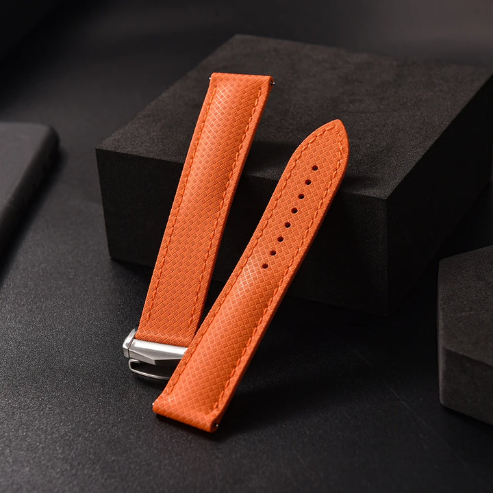 JUELONG Original Soft FKM Rubber Watch Strap 20mm 22mm Tropical Texture Perfect Fit Flat End Universal Quick Release Watch Strap