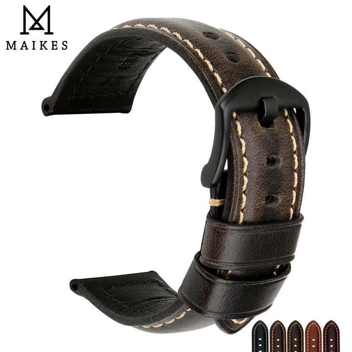 MAIKES Vintage Cowhide Leather Watch Strap – 20/22/24mm for Panerai & Fossil