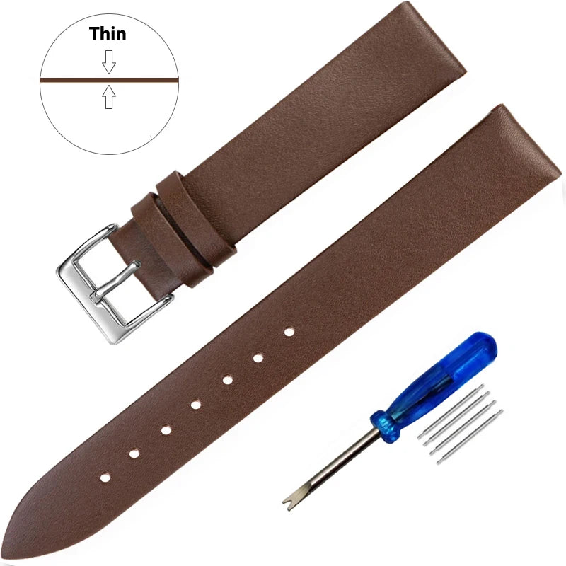Genuine Leather Watch Strap – Smooth Finish (SS Buckle, 12–22mm)