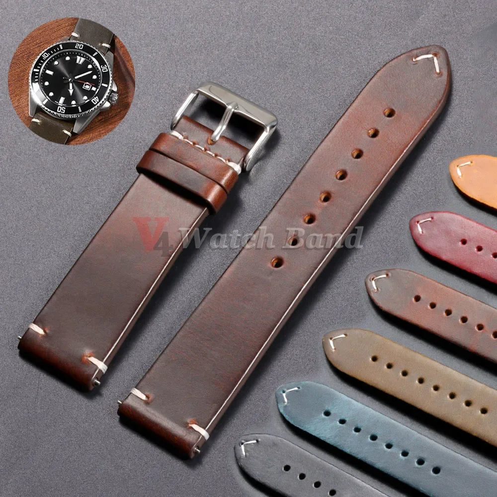 Vintage Oil Wax Leather Watch Strap – 18–24mm, Omega & Seiko
