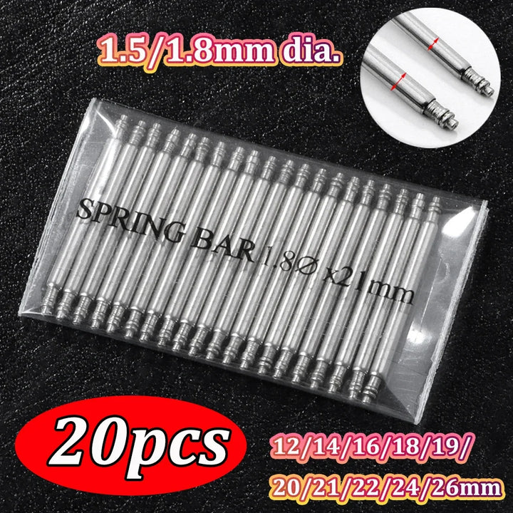 20pcs Stainless Steel Watch Spring Bars – 12-26mm Replacement Pins