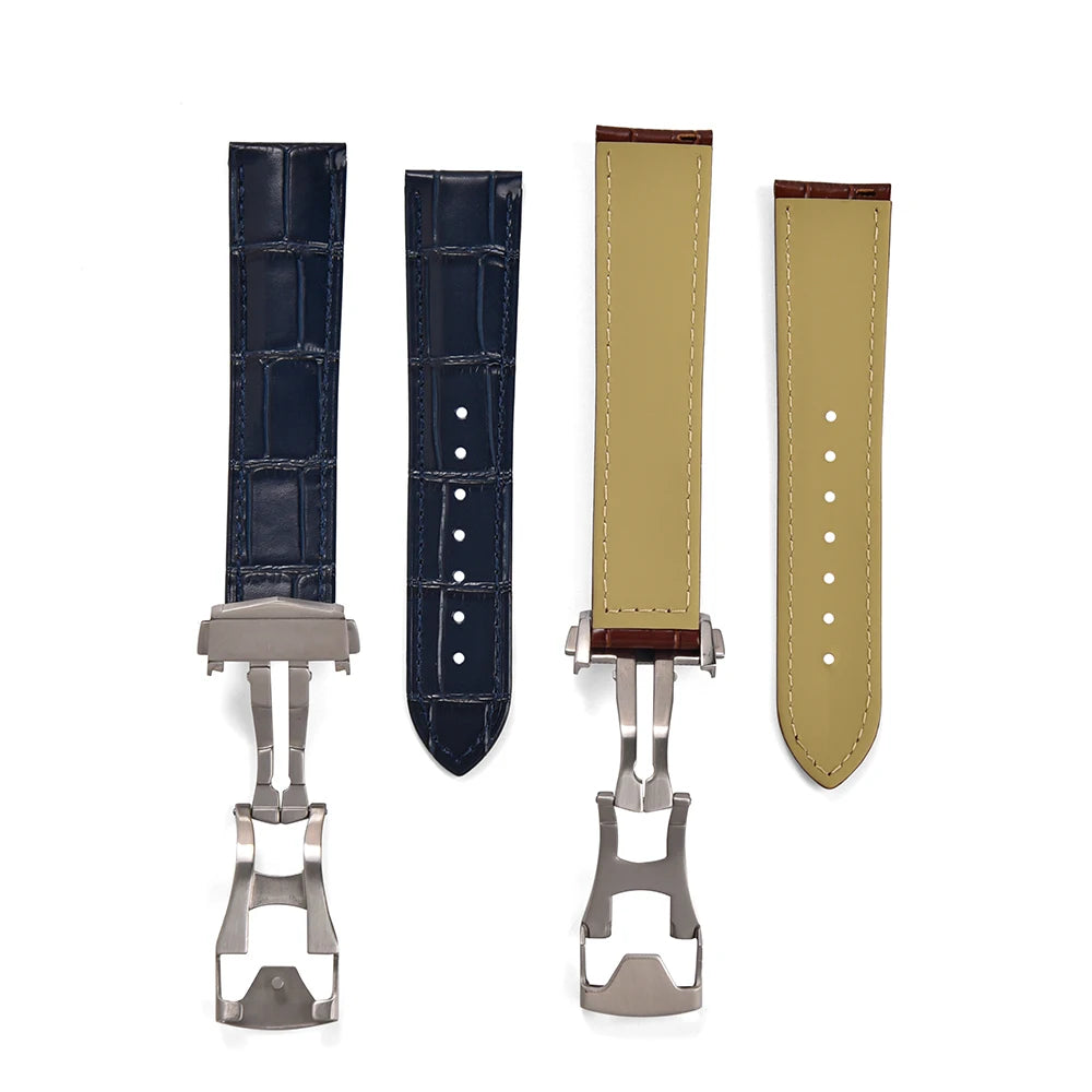 19 20 21 22mm Calfskin Leather Watch Strap For Omega 007 Seamaster 300 Speedmaster Folding Buckle Band Bracelet Accessories Men