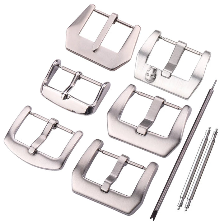 Wholesale Stainless Steel Watch Buckles – 12–28mm, 19 Styles, Silver