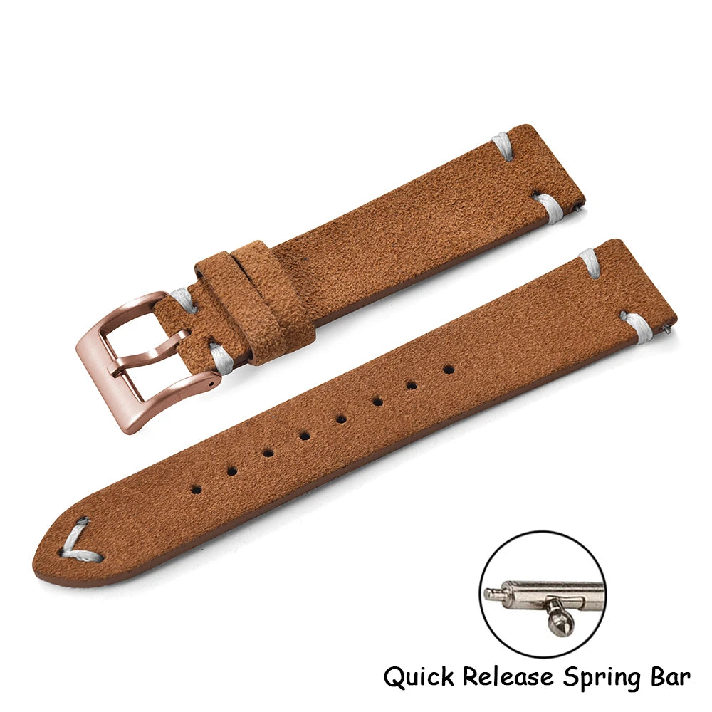 Vintage Suede Leather Quick Release Watch Strap – 20/22mm Brown/Grey