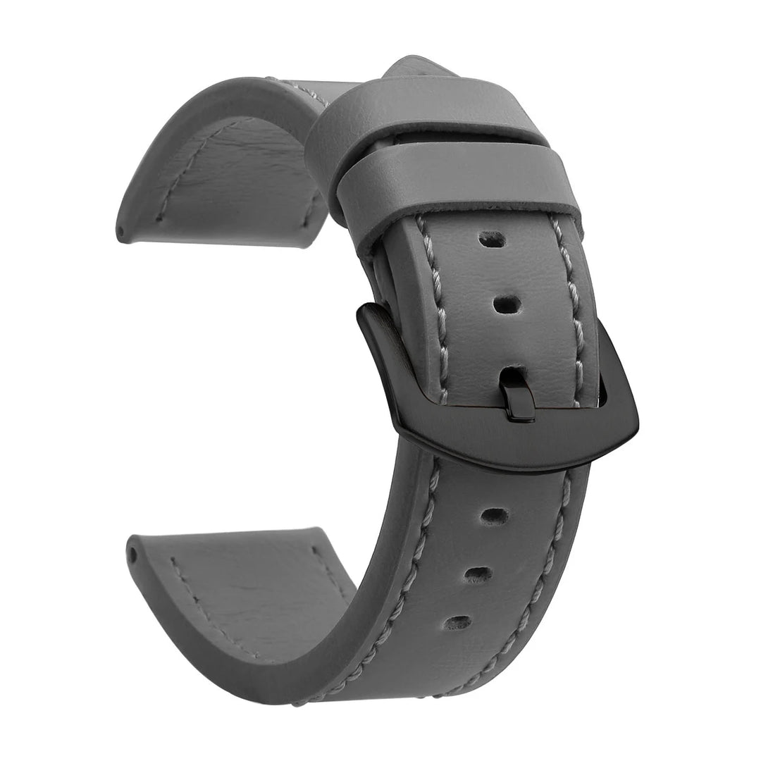 Fashion Vintage Leather Watch Strap – 18–24mm, Stainless Steel Buckle