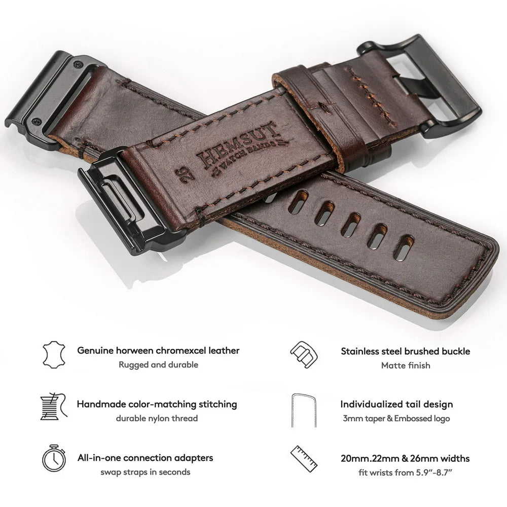 Horween Leather Straps For Garmin Fenix7 Quickfit 22 26mm Business Retro Watch Band Epix MARQ Quatic Tactix Forerunner