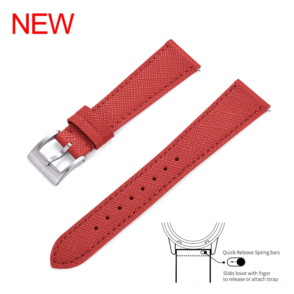 Premium Grade Quick Release Vintage Stitched Leather Watch Strap Saffiano Leather Watchbands 18mm 19mm 20mm 21mm 22mm 23mm 24mm