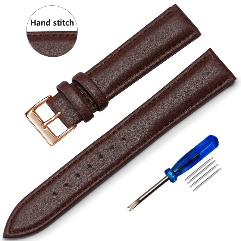 Genuine Leather Watch Strap – Smooth Finish (SS Buckle, 12–22mm)