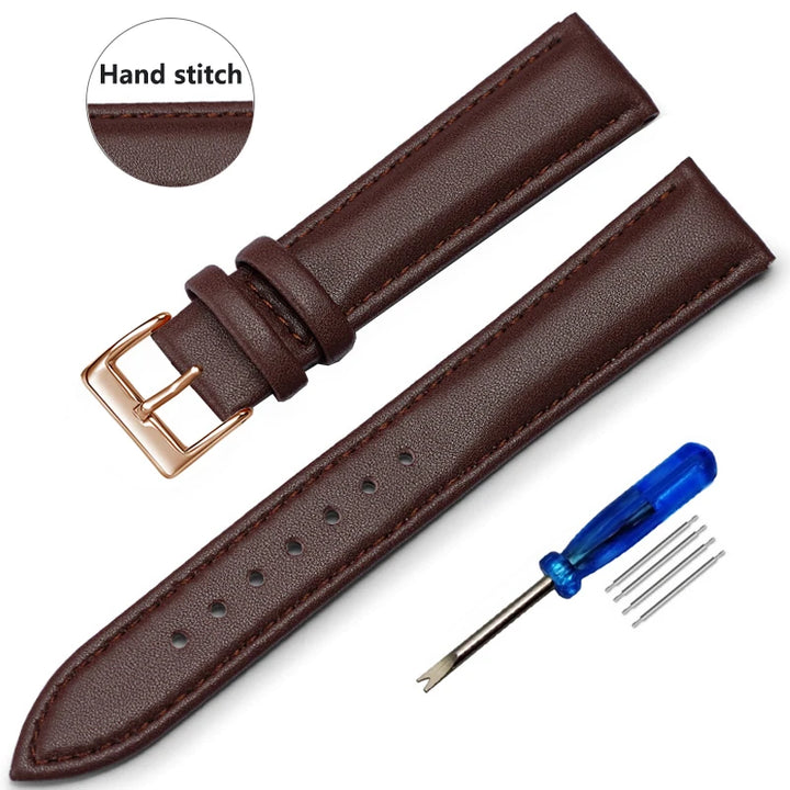 Genuine Leather Watch Strap – Smooth Finish (SS Buckle, 12–22mm)