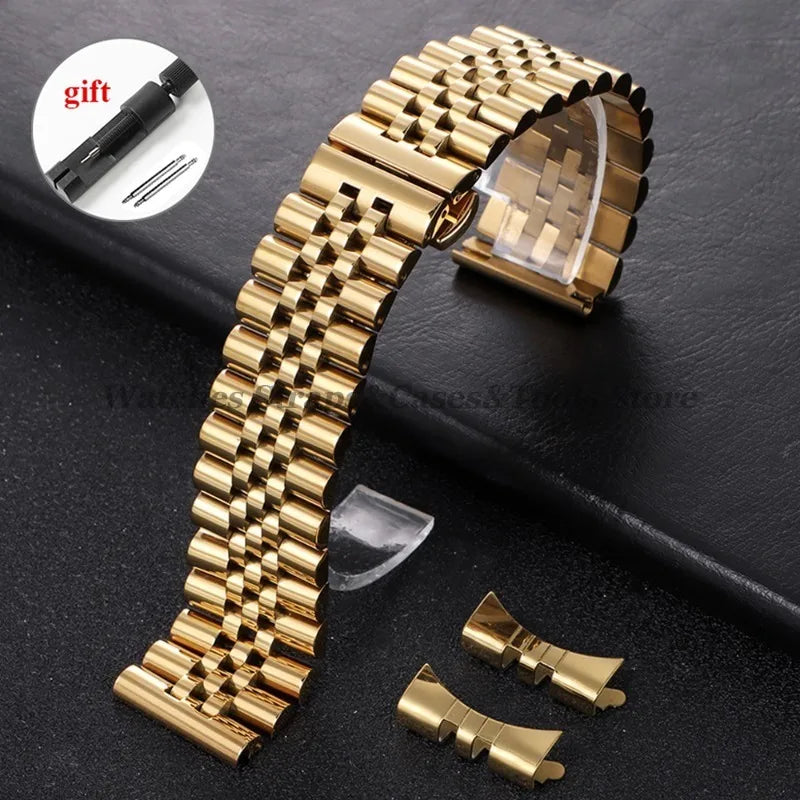 Solid Stainless Steel Watch Band 12–22mm for Rolex (Flat & Curved Ends)