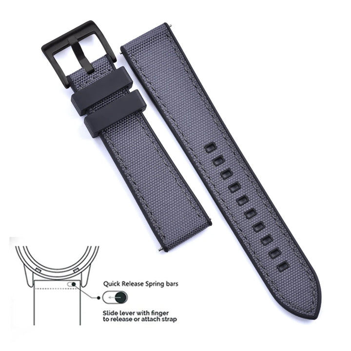 New Design Hybrid FKM Watch Strap 20mm 22mm Fluoro Rubber Canvas Nylon Watchbands Quick Release For Each Brand Diving Watches