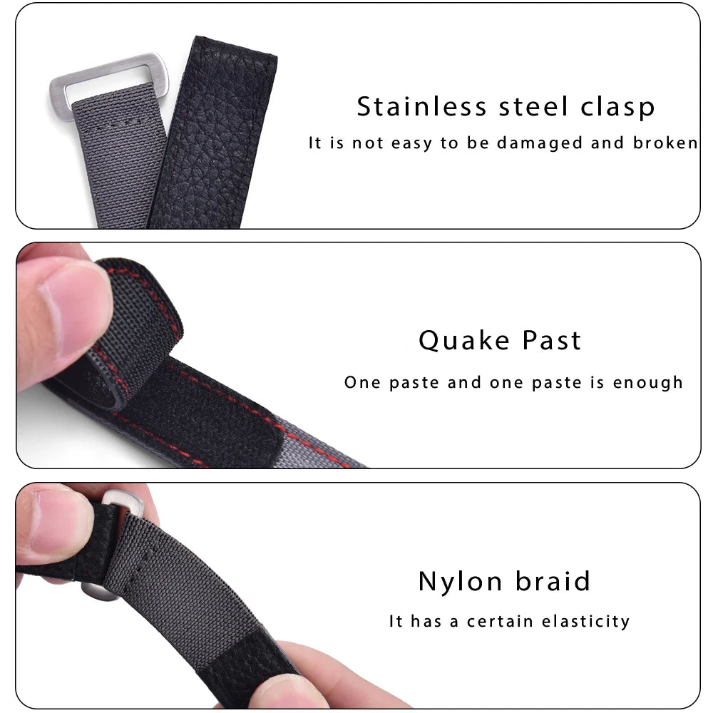 NATOBELT Hook And Loop Adhesive Watch Band Leather Elastic Nylon Sailcloth Watch Strap 20mm Watch Strap Replacement Watchbands