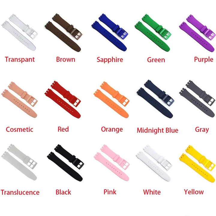 Soft Silicone Colorful Watch Strap for Swatch – 16-20mm with Tool