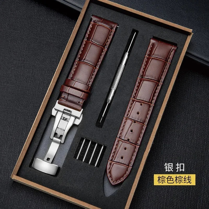 Genuine Leather Watch Strap with Butterfly Clasp (18–22mm)