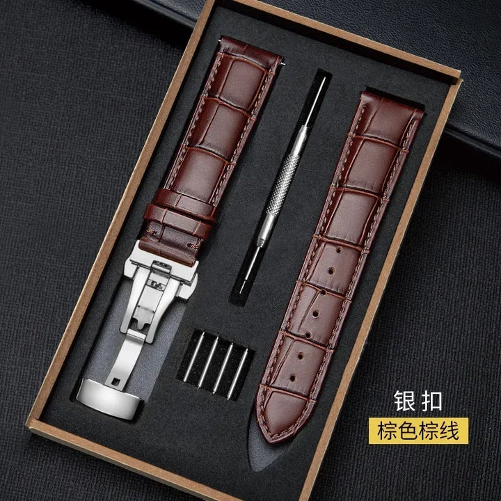 Genuine Leather Watch Strap with Butterfly Clasp (18–22mm)