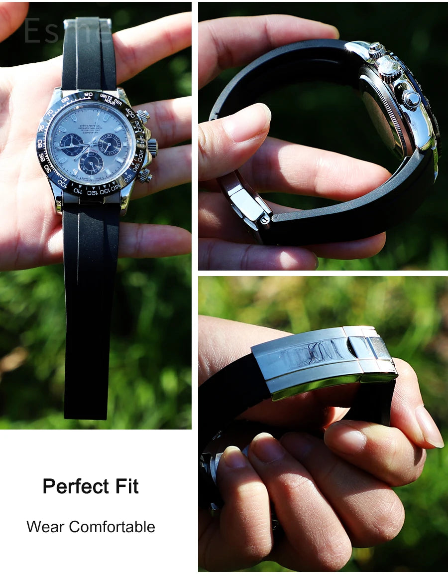 Flat Interface Silicone Watch Strap 20mm for Rolex Daytona & GMT 2