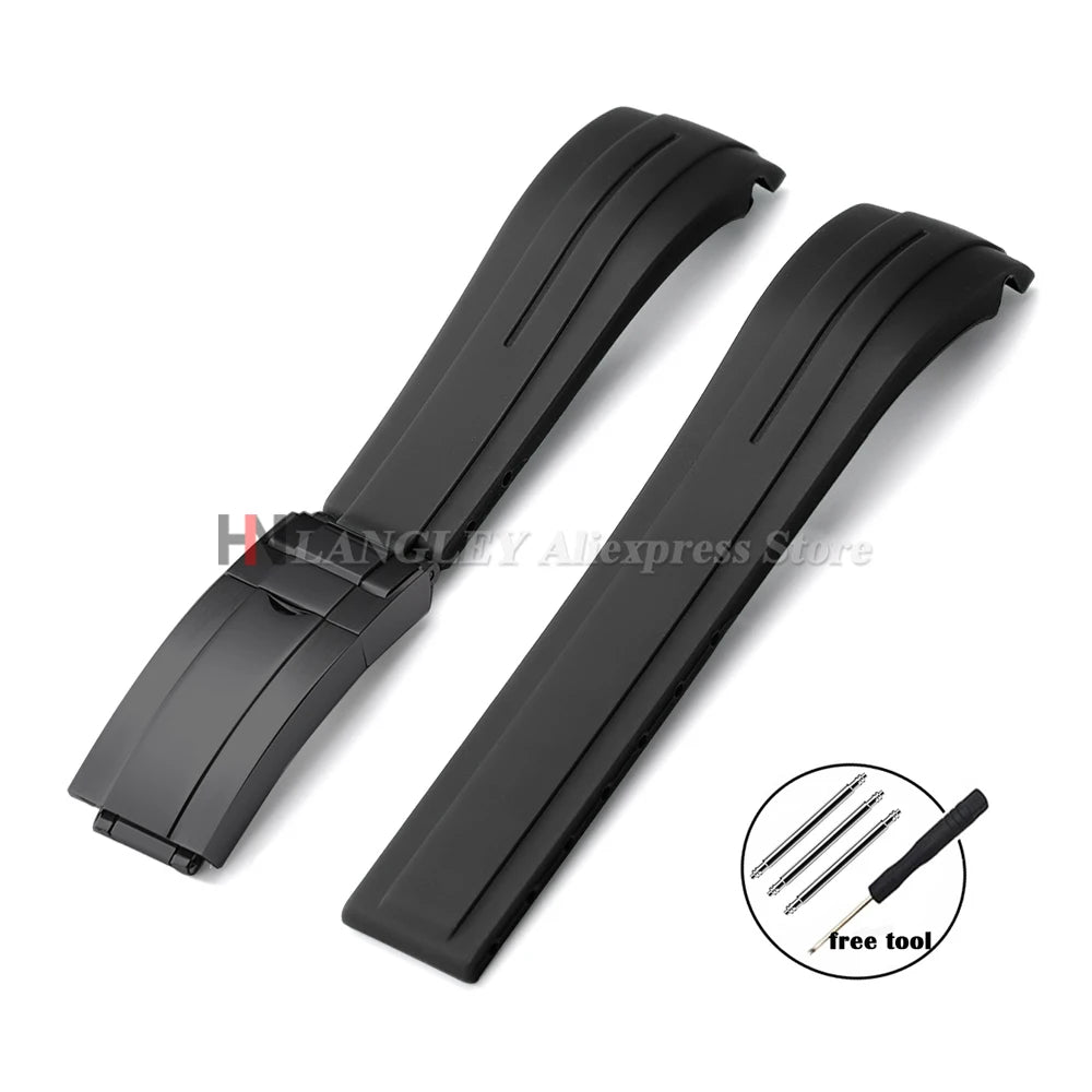Curved Rubber Watch Strap for Rolex Oysterflex – 20–22mm, Waterproof