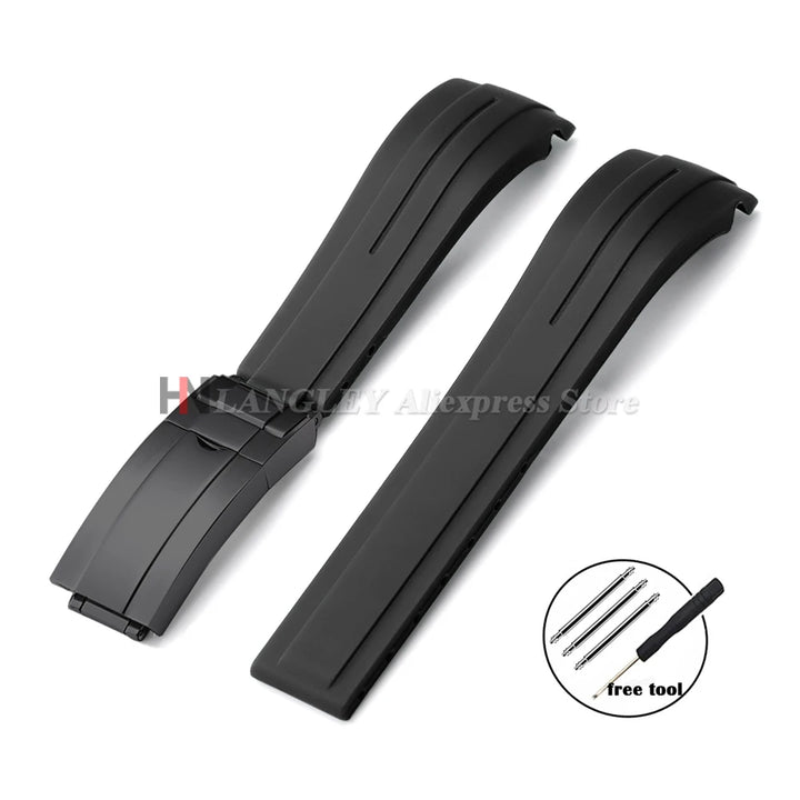 Curved Rubber Watch Strap for Rolex Oysterflex – 20–22mm, Waterproof