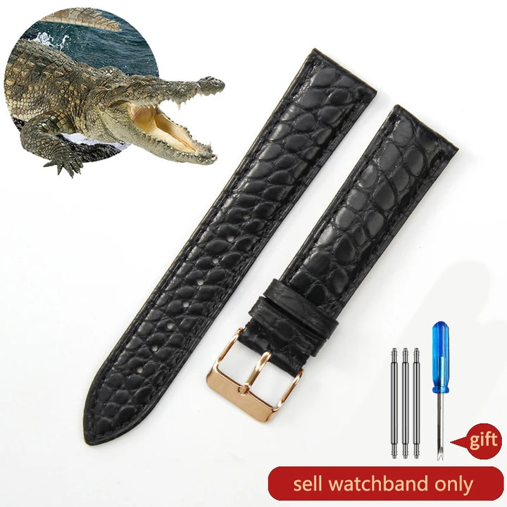 Crocodile Skin Genuine Leather Watch Band with Needle & Butterfly Buckle for