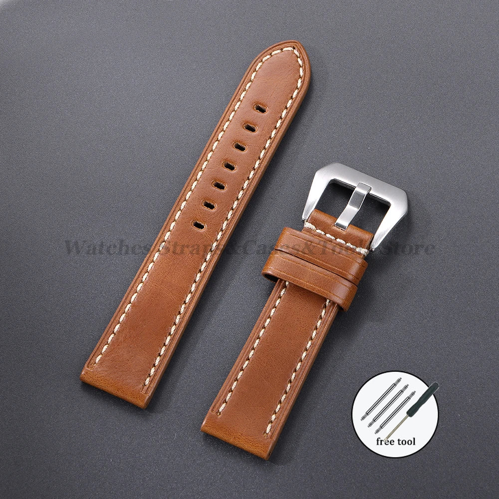 Cowhide Crazy Horse Genuine Leather Bracelets 20mm 22mm 24mm 26mm for Panerai for Omega Belt Dark Brown Men's Women Watch Strap