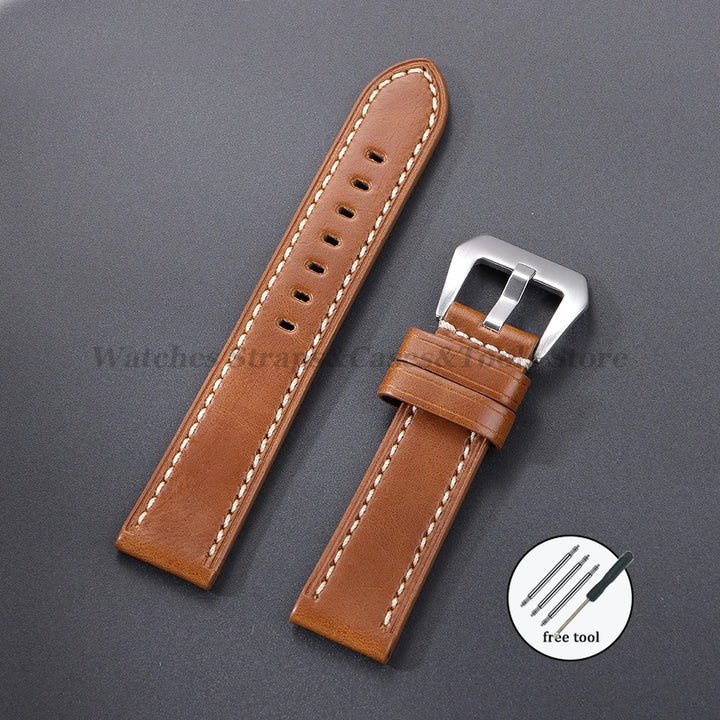 Cowhide Crazy Horse Genuine Leather Bracelets 20mm 22mm 24mm 26mm for Panerai for Omega Belt Dark Brown Men's Women Watch Strap