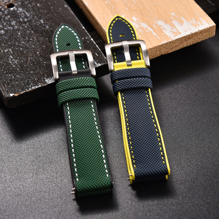 18/20/22/24mm FKM Rubber Watch Strap Quick Release Sailcloth Leather Watch Bands For Omega Seiko Tissot Watch Belt Accessories