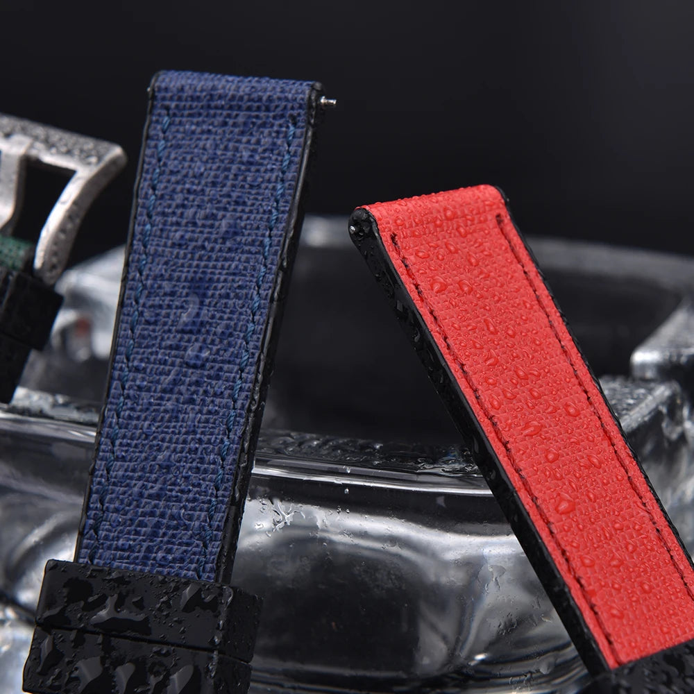 JUELONG New Design FKM Watch Strap 20mm 22mm Quick Release Hybrid Fluoro Rubber Saffiano Leather Watchbands