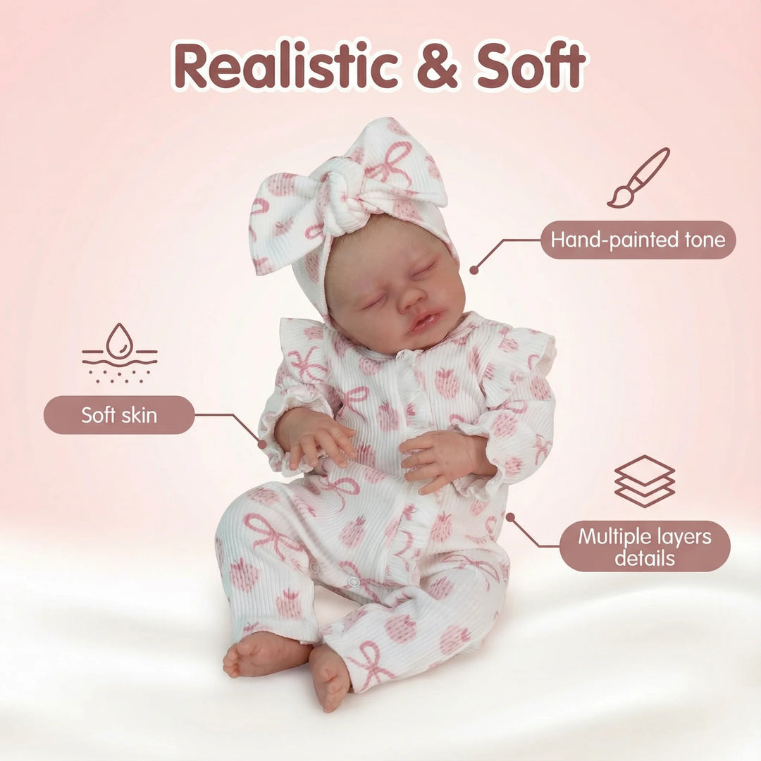 NPK 19inch Primrose Reborn Baby Doll Asleep Painted Hair Realistic 3D Skin Multiple Layers Hand-Painted Touch Doll Collectible