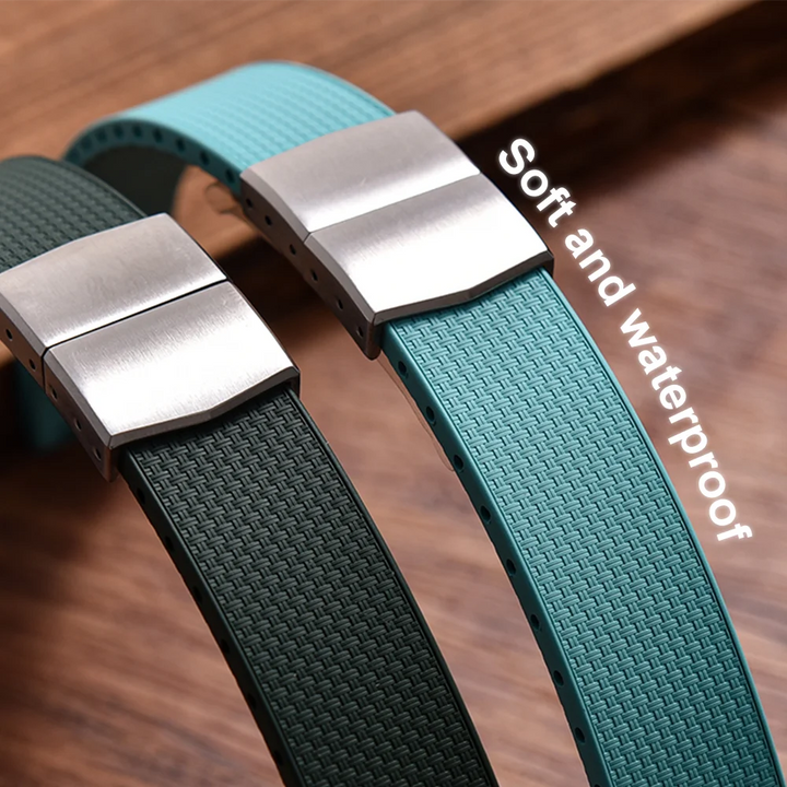 Premium Stripess CTS FKM Rubber Watch Strap 20mm Watchband Quick Release Silver/Black/Gold CTS Butterfly Buckle Cut To Sizes