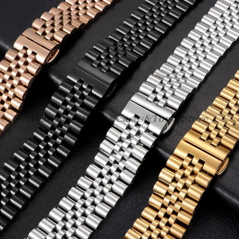 Solid Stainless Steel Watch Band 12–22mm for Rolex (Flat & Curved Ends)