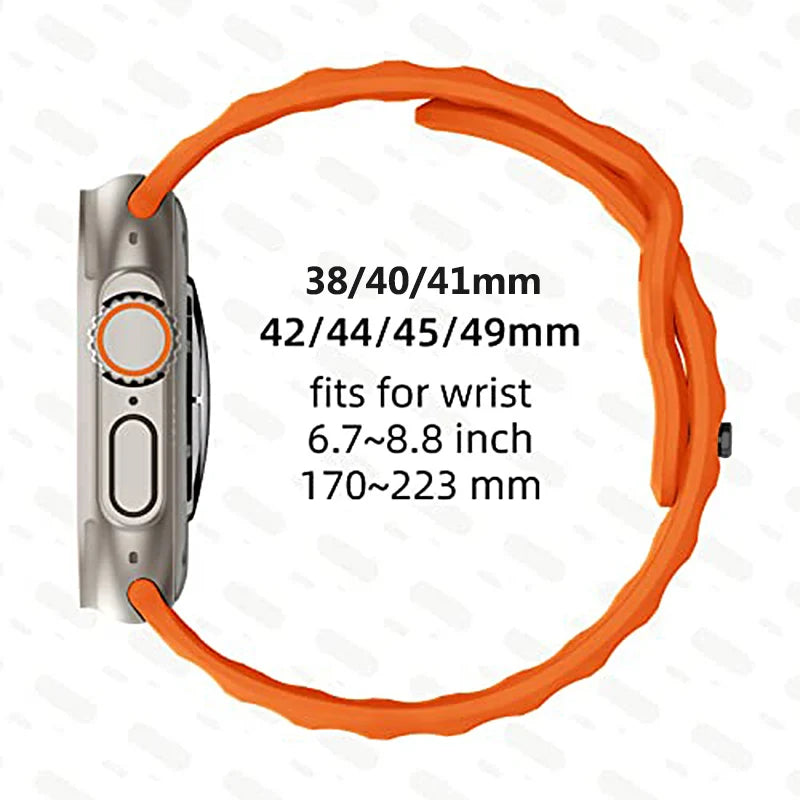 Silicone Rubber Apple Watch Band 38–49mm for iWatch Series 3–8 & Ultra