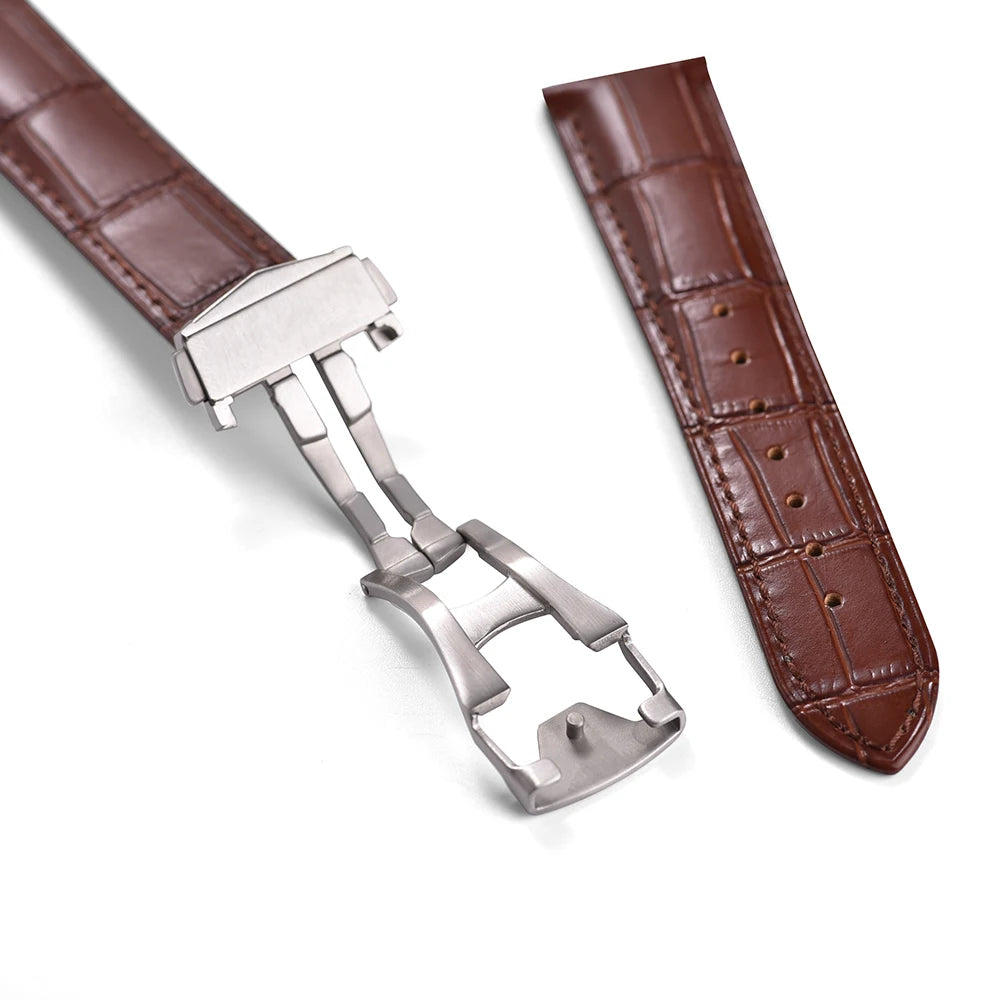 19 20 21 22mm Calfskin Leather Watch Strap For Omega 007 Seamaster 300 Speedmaster Folding Buckle Band Bracelet Accessories Men