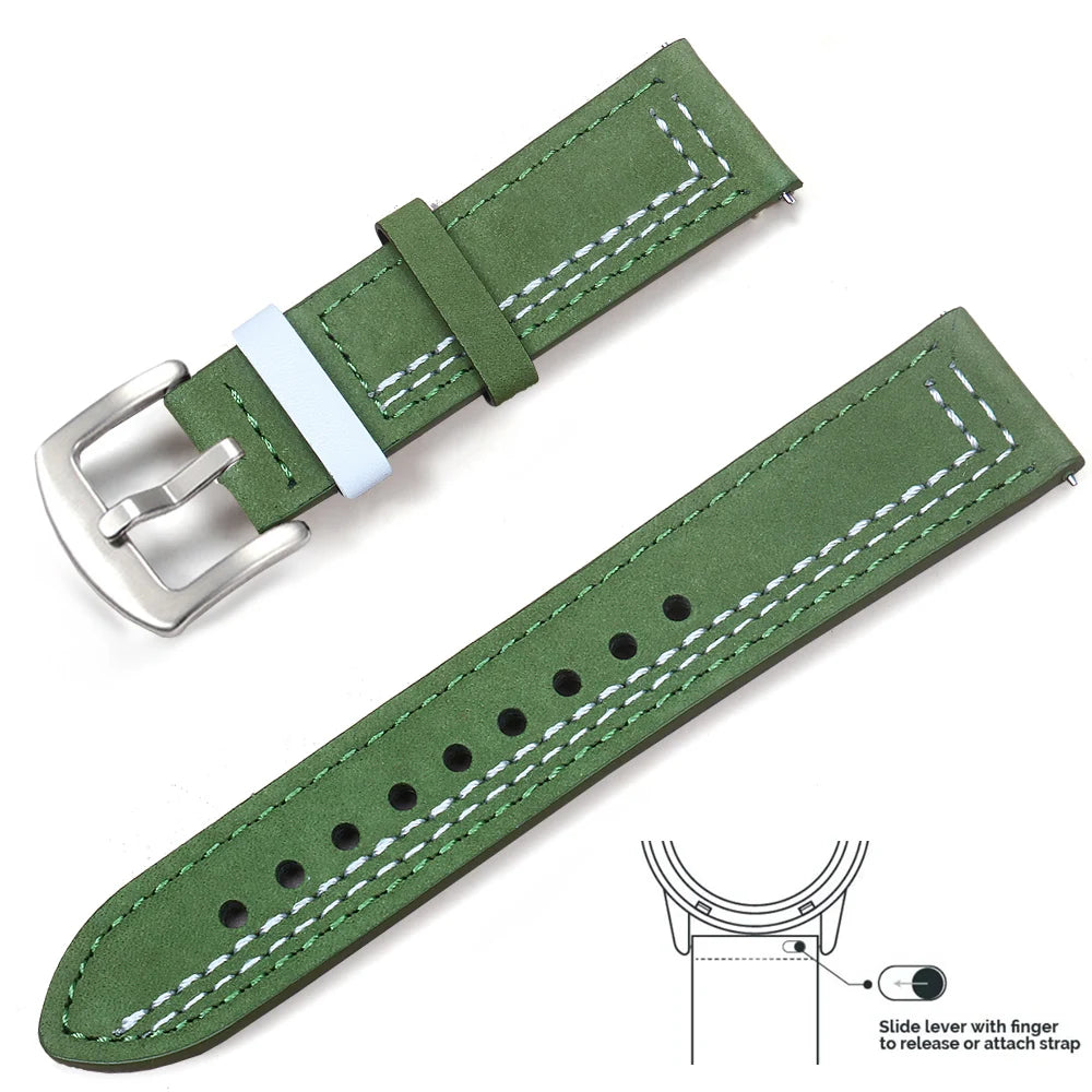 op Grain Genuine Leather Watch Band 20mm 22mm (Quick Release)