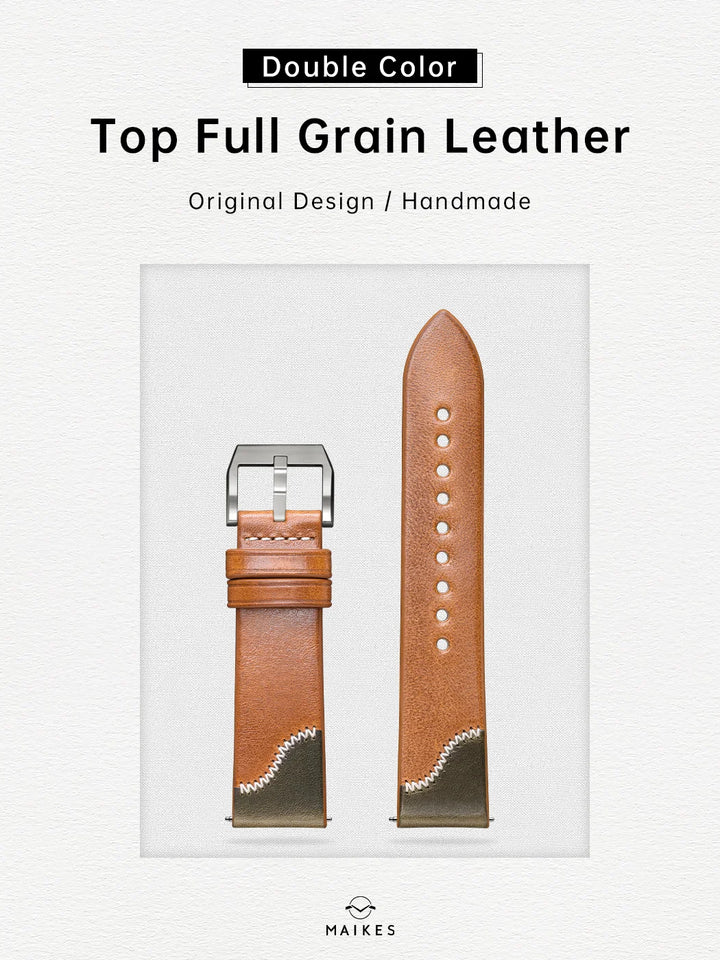 Maikes Handmade New Design Double Color Watch Band, Quick Release, Top Full Grain Leather Strap With Rose Gold Buckle